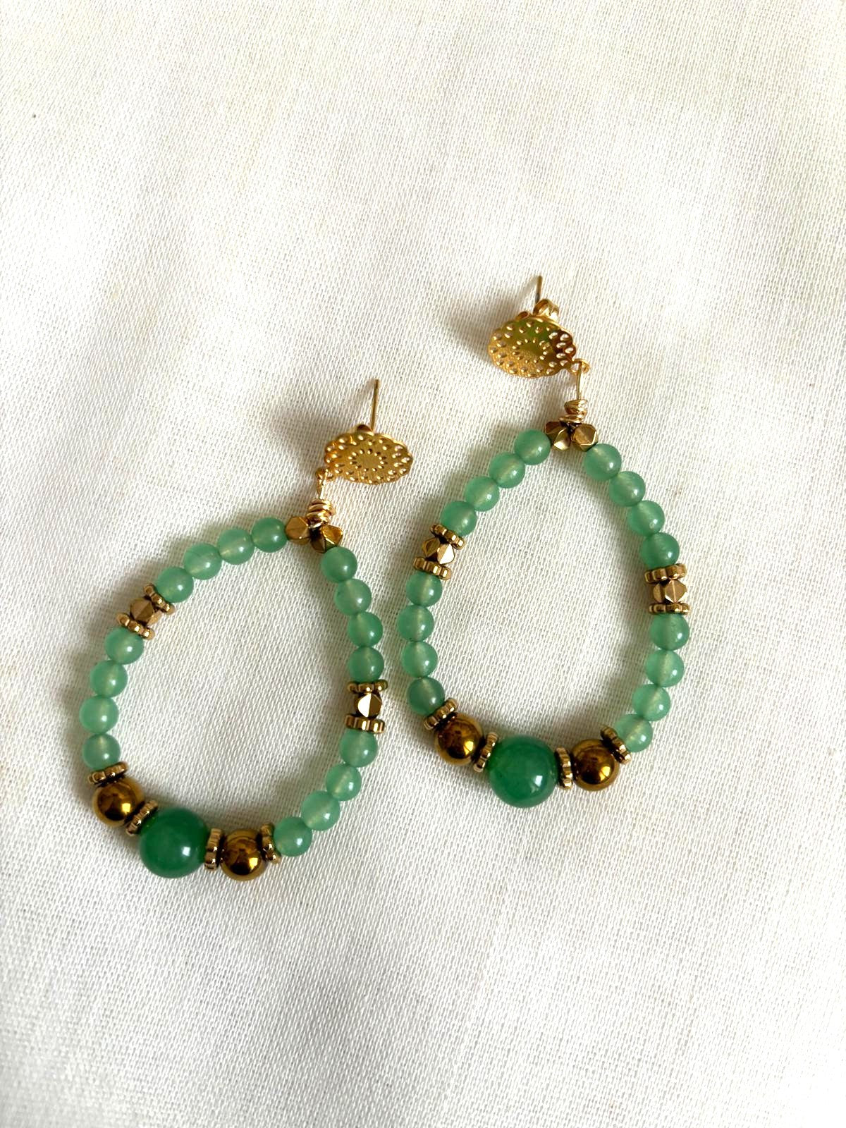 Boucles d'oreilles - Arya - Aventurine verte & Hématites dorées