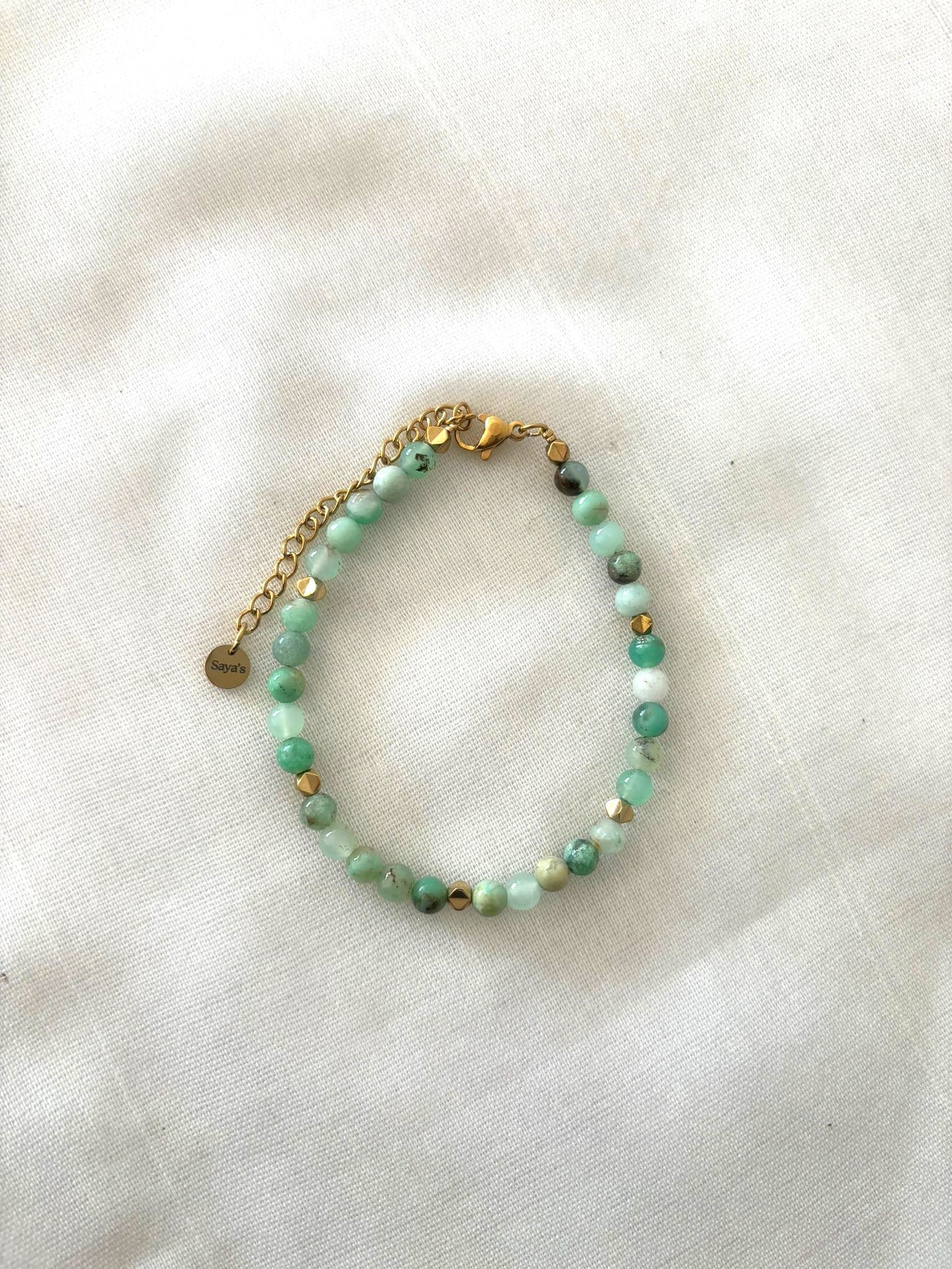 Bracelet "Saya" - Chrysoprase & hématite dorée