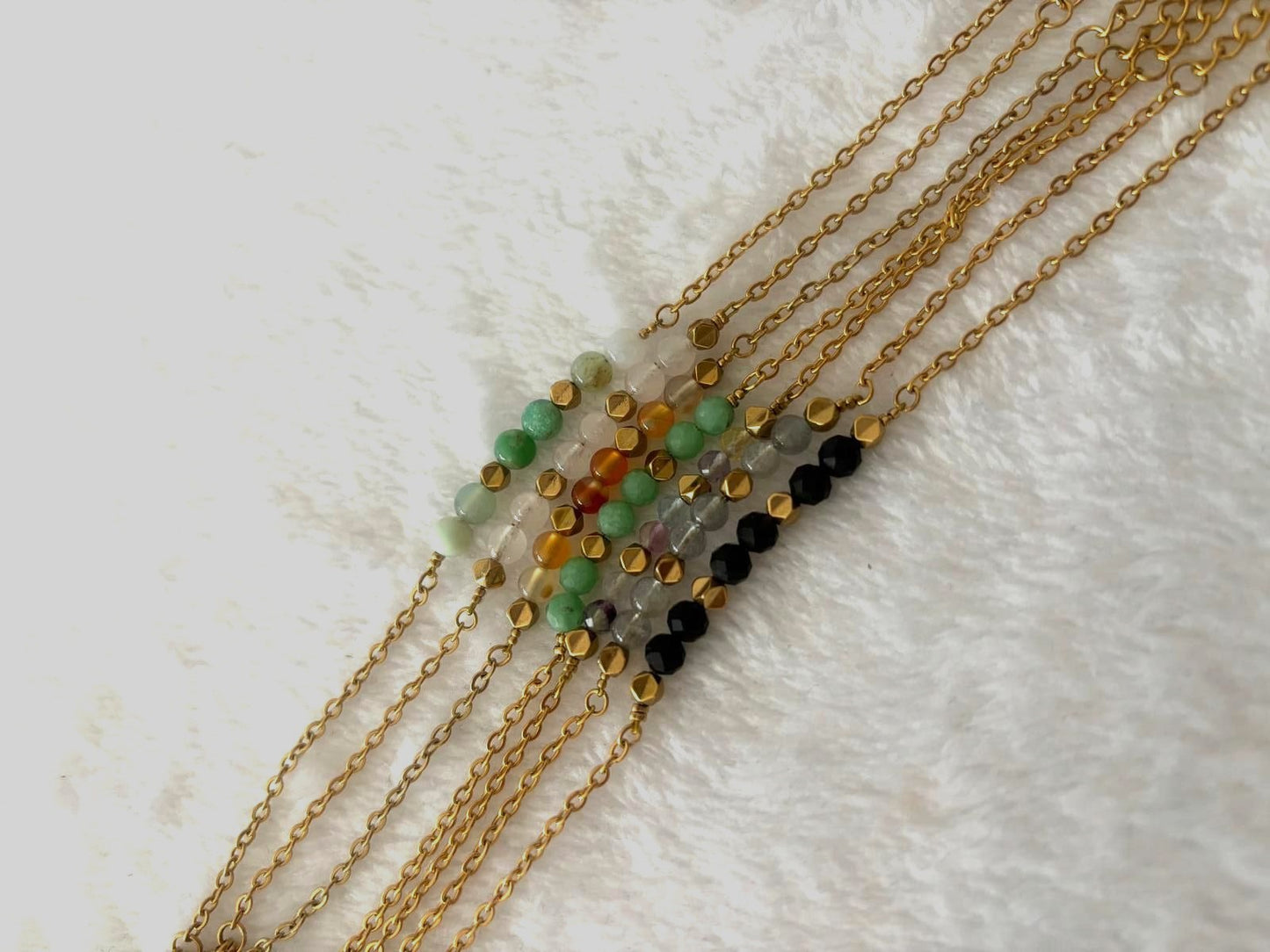 Bracelet "Kensika" perles & chaîne - Chrysoprase & hématites