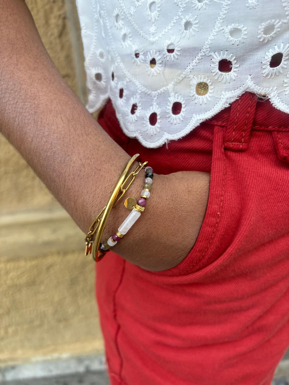 Bracelet "Riya" Perles Cornaline et Quartz Rose